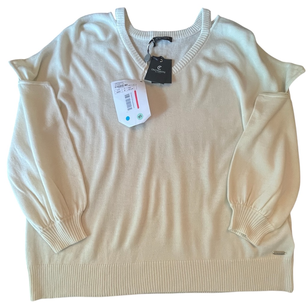 Nwt Women’s Cristinaeffe Milano Maglia Elize Ivory Knit Sweater In Size Xl